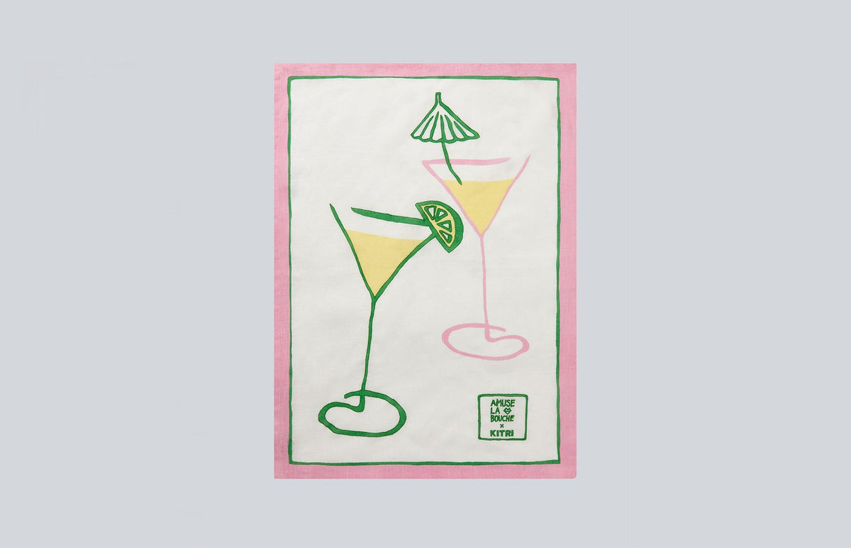 One Size / Cocktail Print / Buy ALB x KITRI Cocktail Embroidered Tea Towel By KITRI Studio