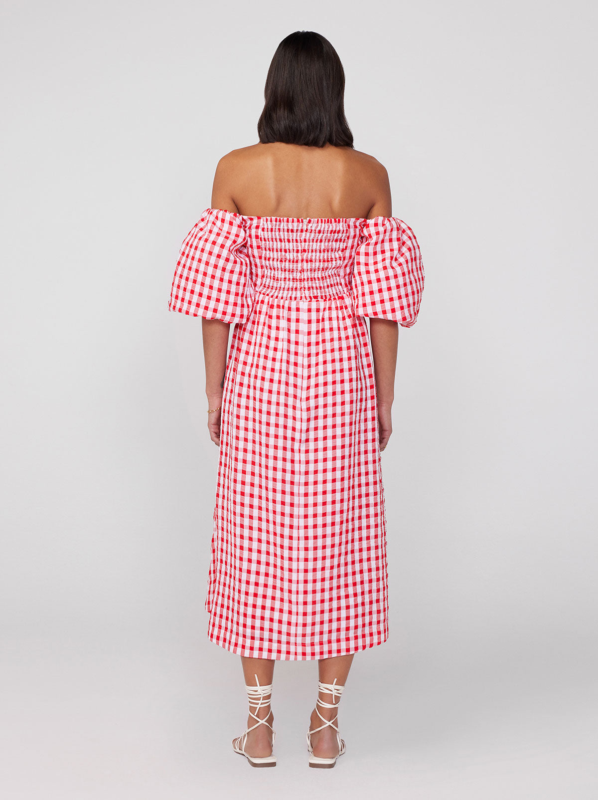 Alexis Red Gingham Bardot Midi Dress By KITRI Studio