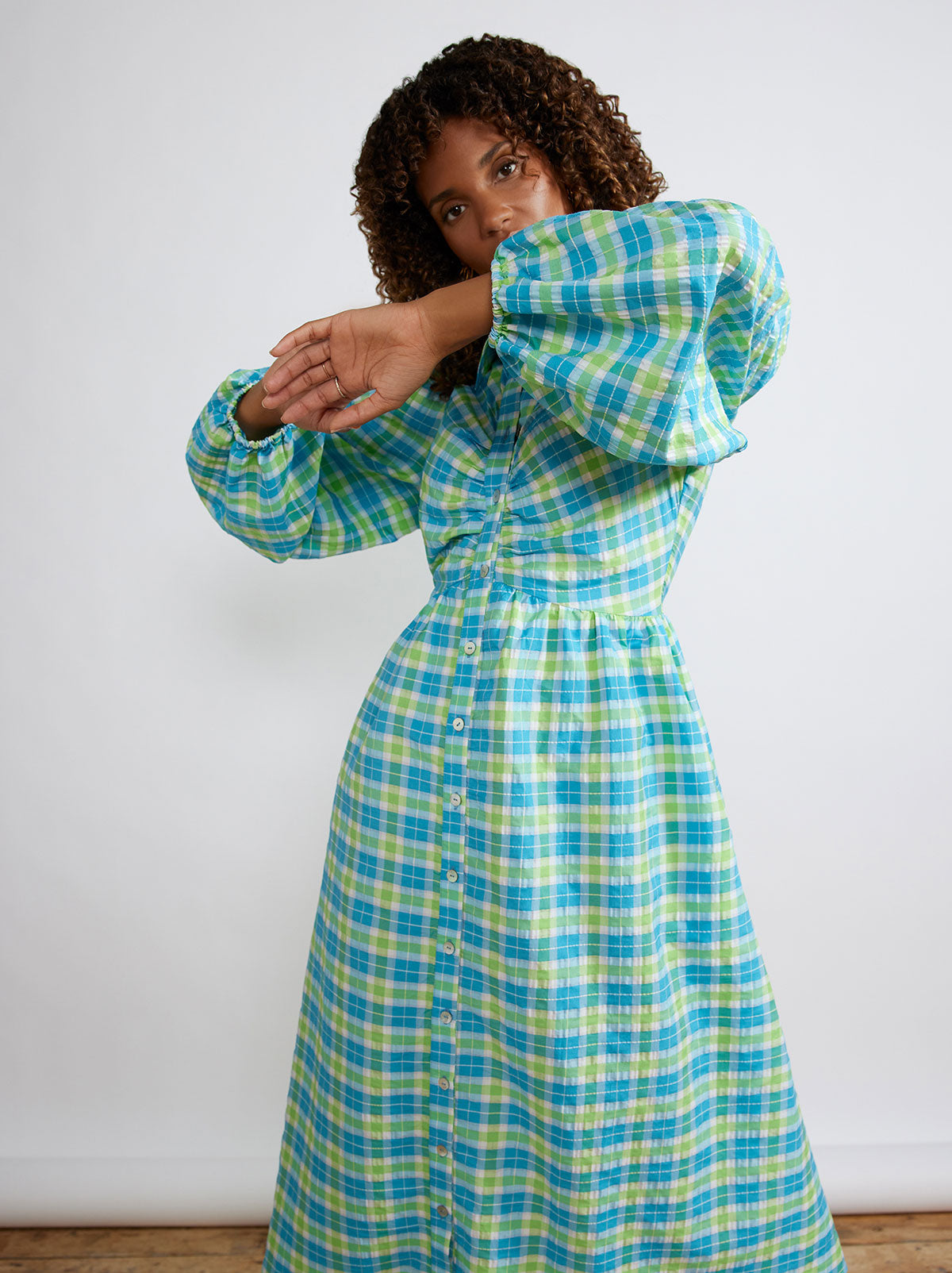 Amina Blue Seersucker Shirt Dress By KITRI Studio