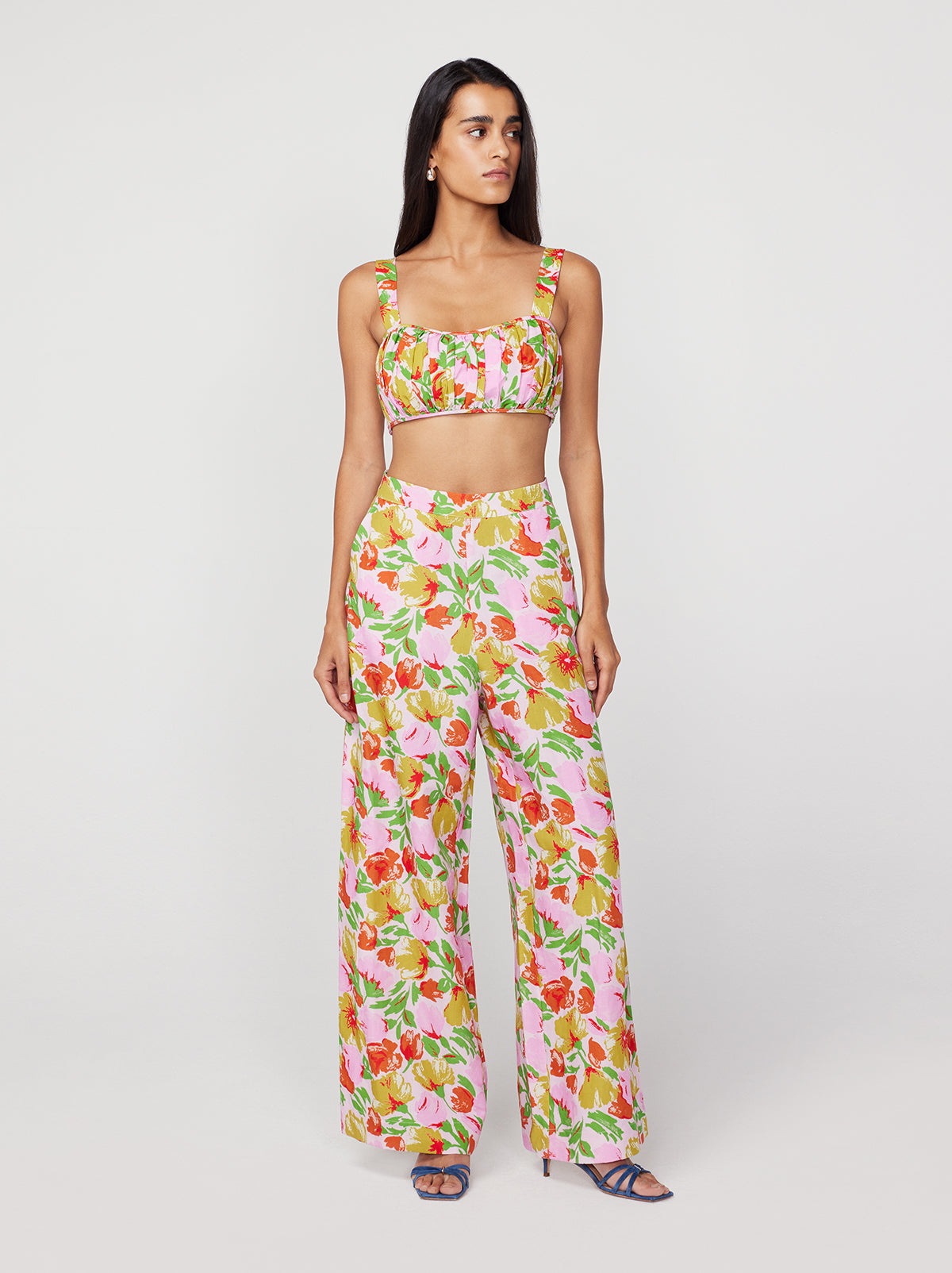 Angelina Pink Garden Floral Wide Leg Trousers By KITRI Studio