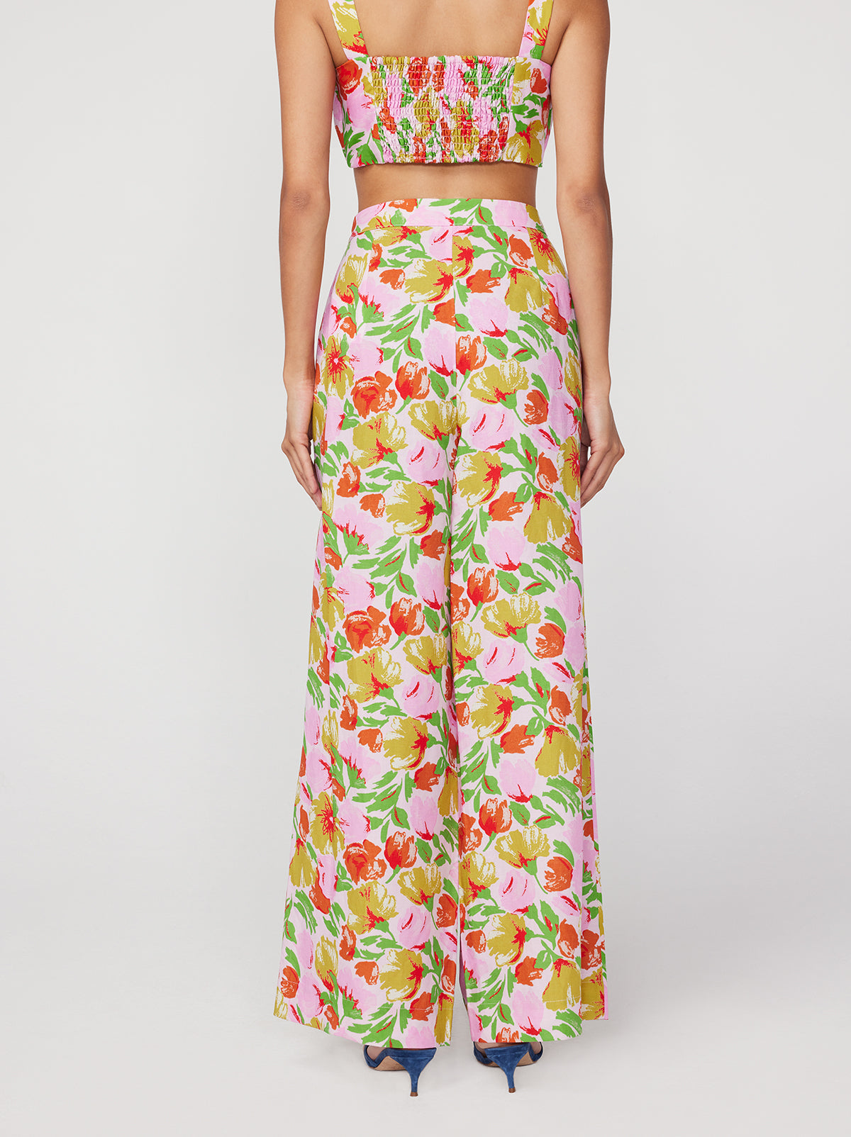 Angelina Pink Garden Floral Wide Leg Trousers By KITRI Studio