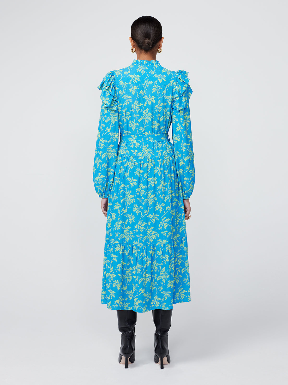 Aster Blue Vintage Leaf Print Shirt Dress By KITRI Studio