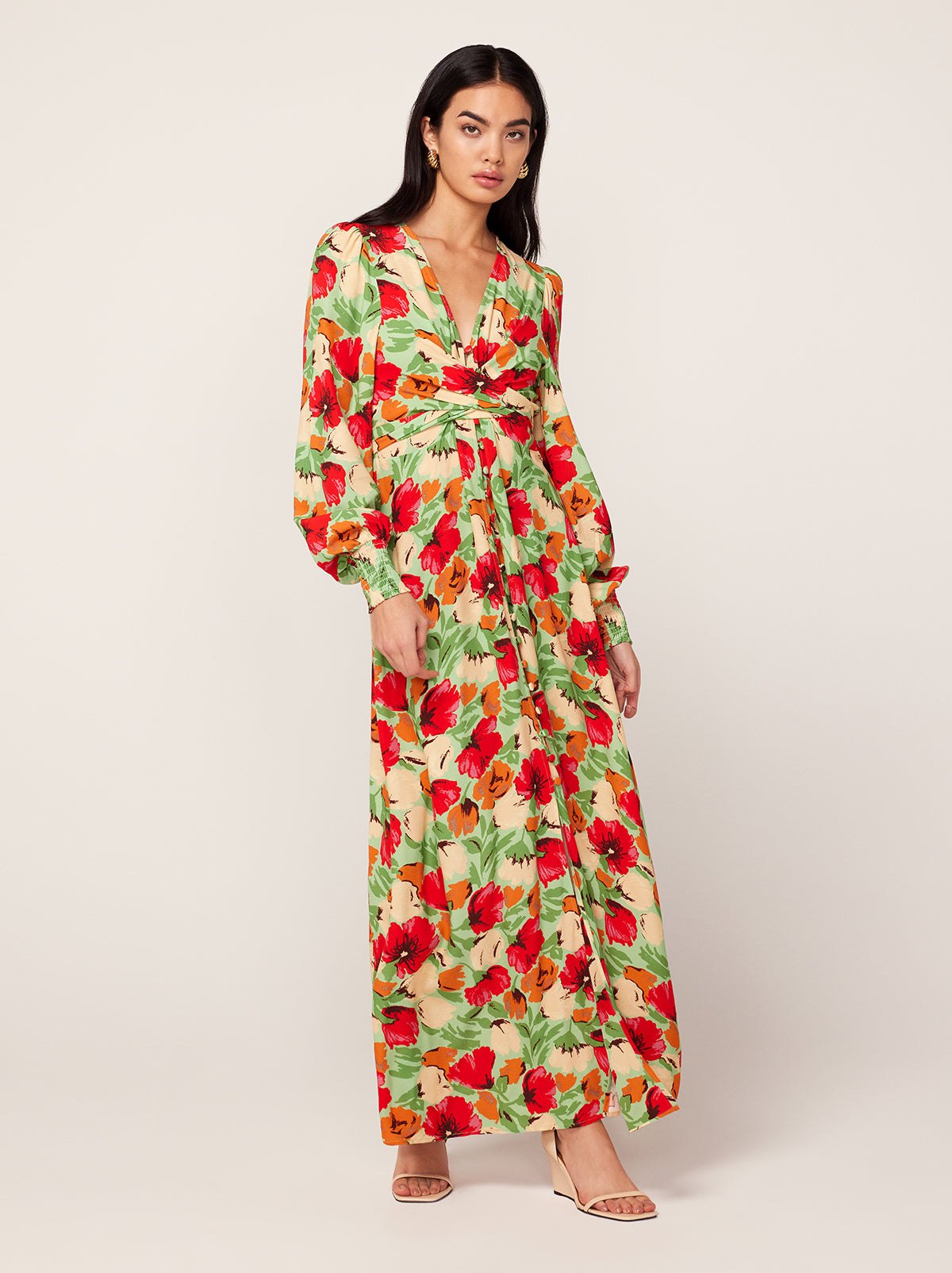 Aurora Green Garden Floral Maxi Dress By KITRI Studio