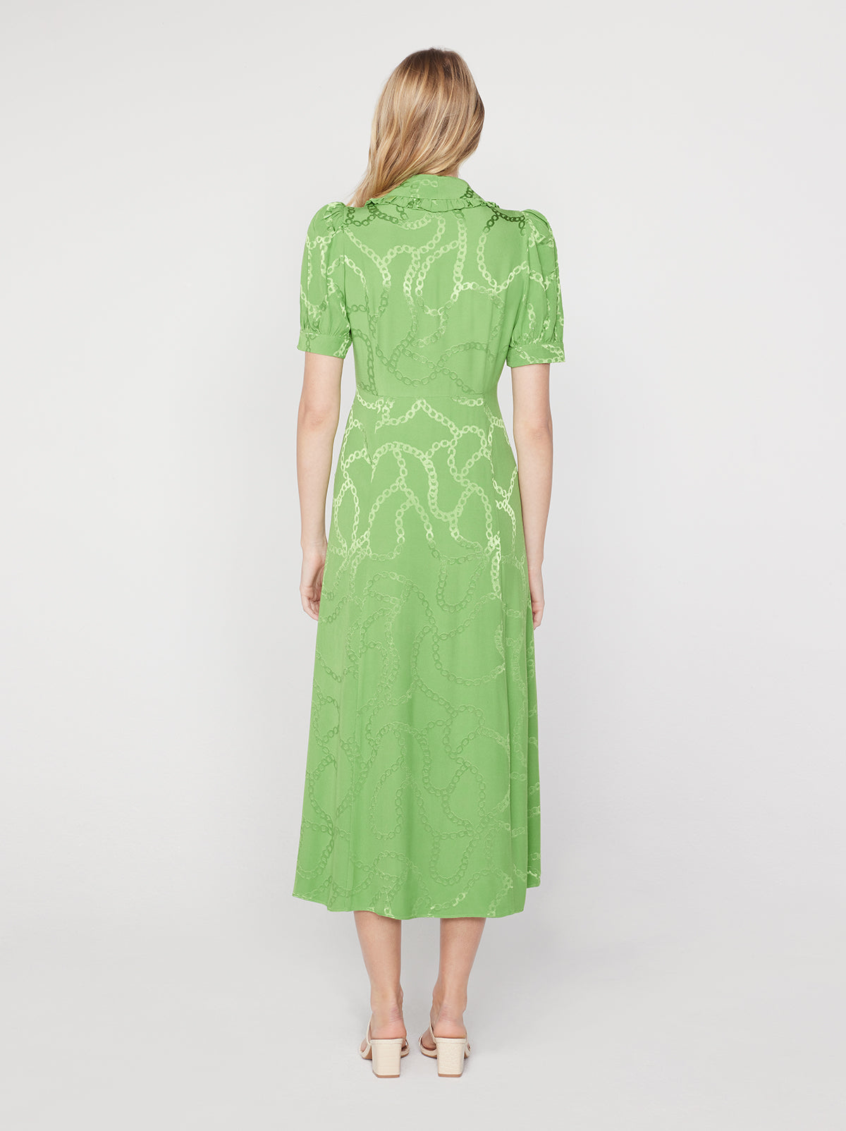 Bethany Green Chain Jacquard Tea Dress By KITRI Studio