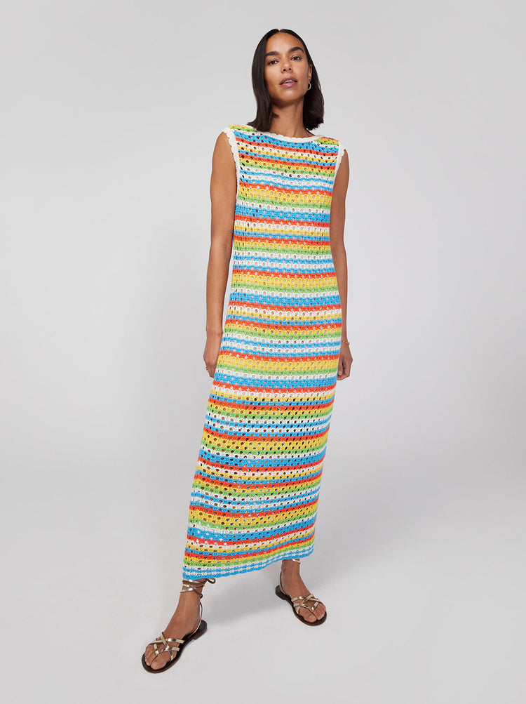 Bunty Blue Stripe Crochet Knit Dress By KITRI Studio