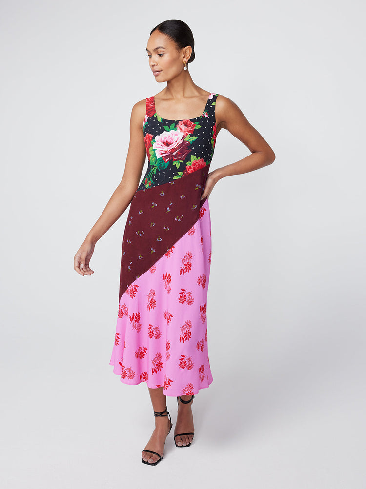 Cala Rose Mixed Print Slip Dress By KITRI Studio