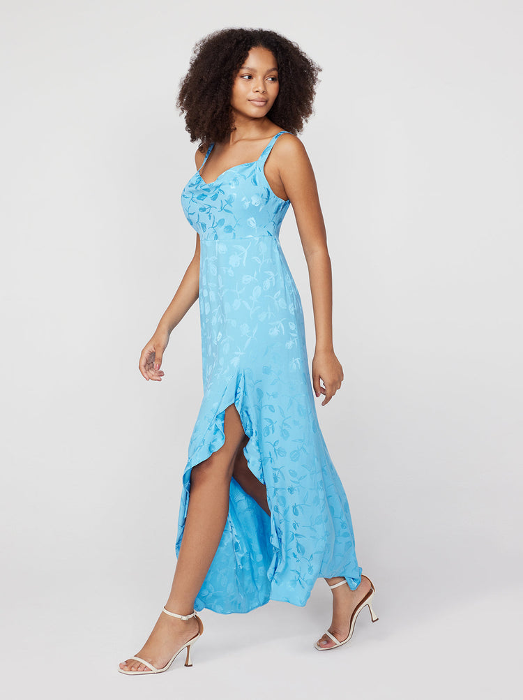 Carissa Sky Blue Tulip Jacquard Maxi Dress By KITRI Studio