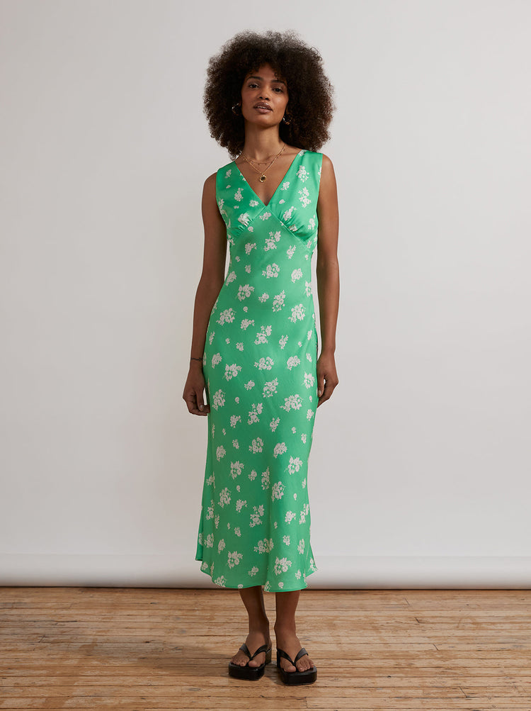 Claire Green Mono Floral Slip Dress By KITRI Studio