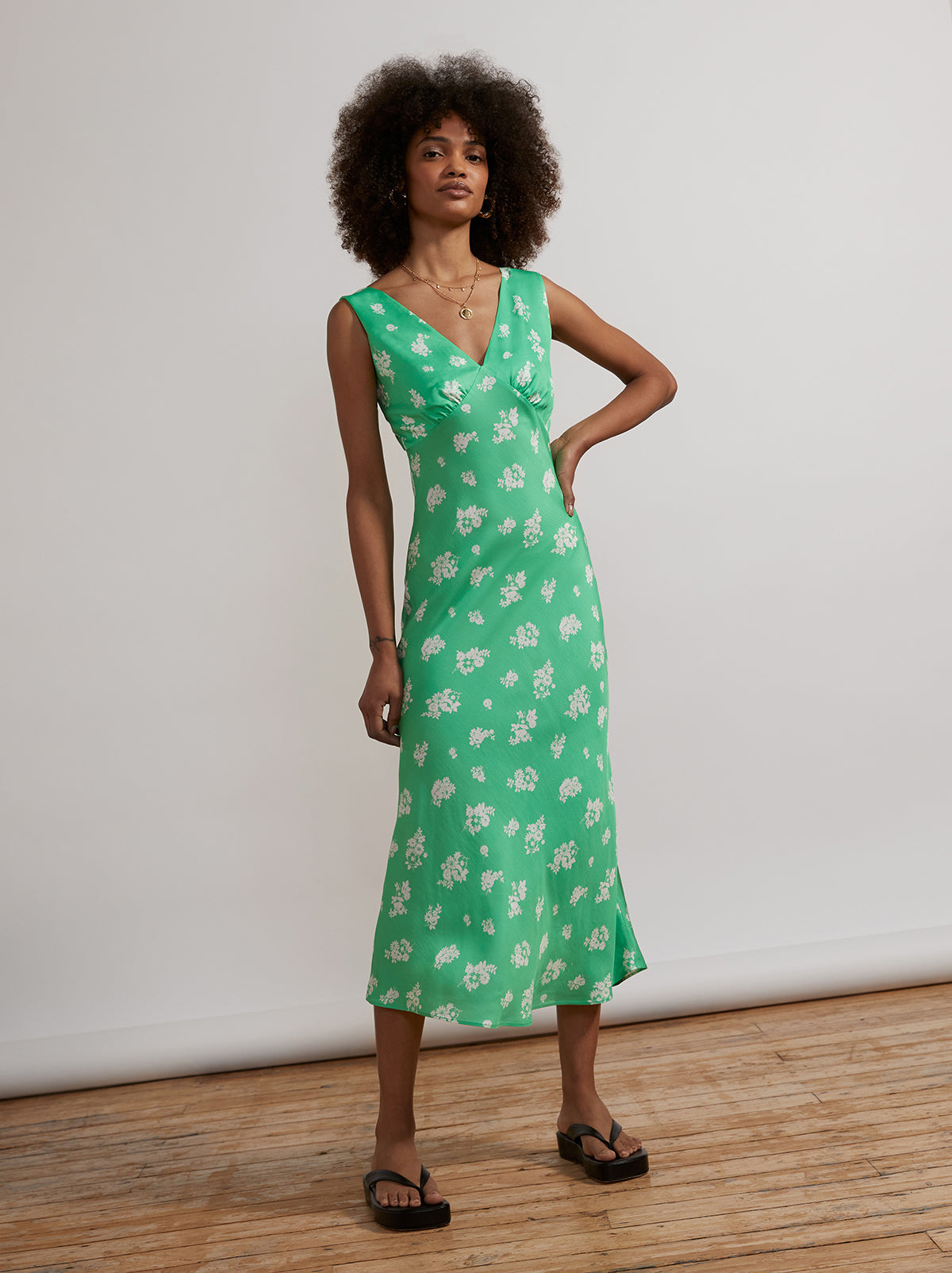 Claire Green Mono Floral Slip Dress By KITRI Studio