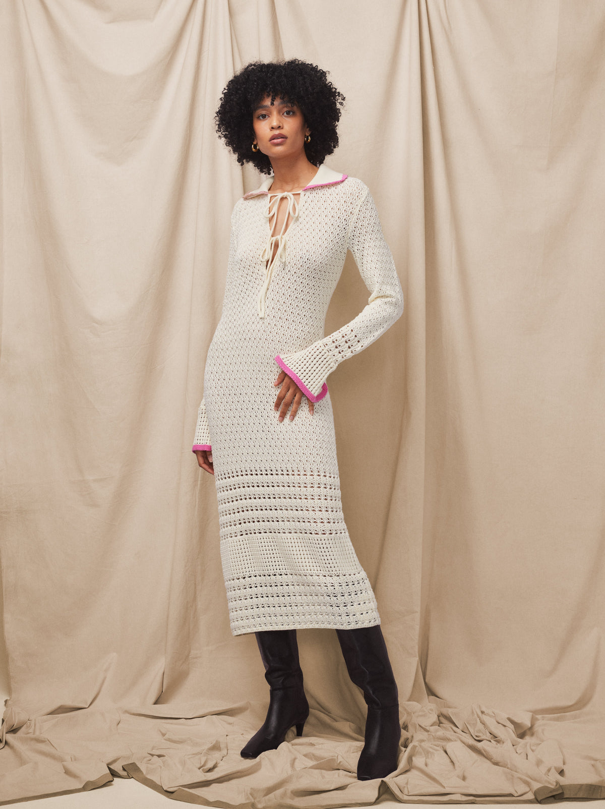 Delilah Ivory Crochet Knit Dress By KITRI Studio