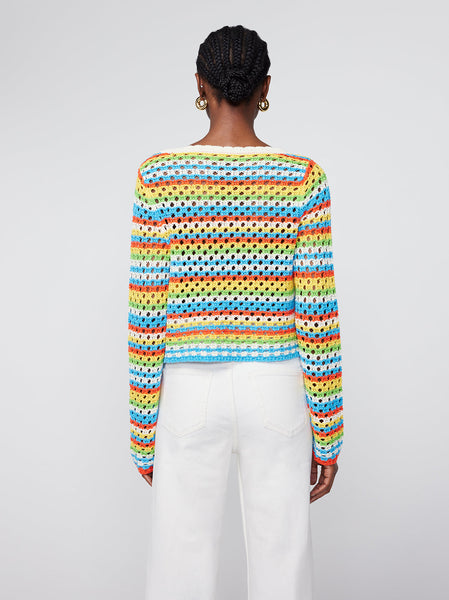 Dionne Blue Stripe Crochet Knit Cardigan KITRI Studio