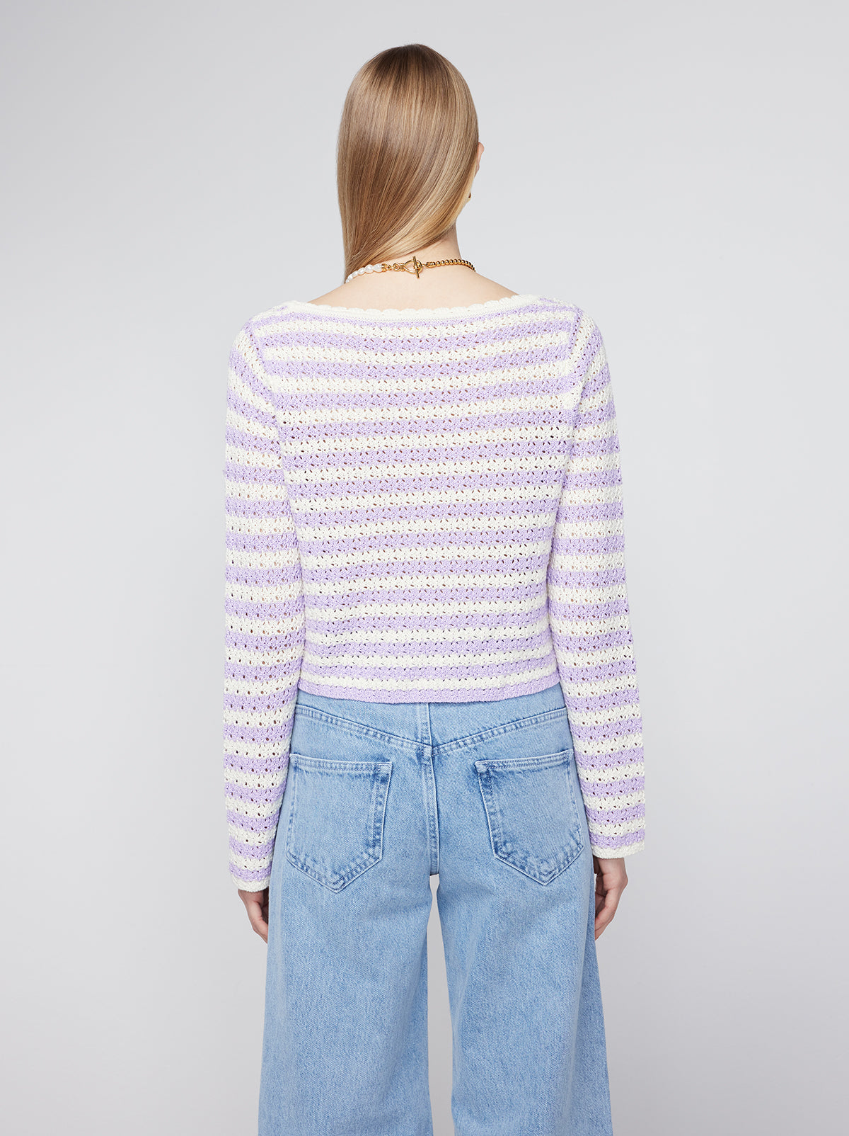 Dionne Lilac Stripe Crochet Knit Cardigan By KITRI Studio