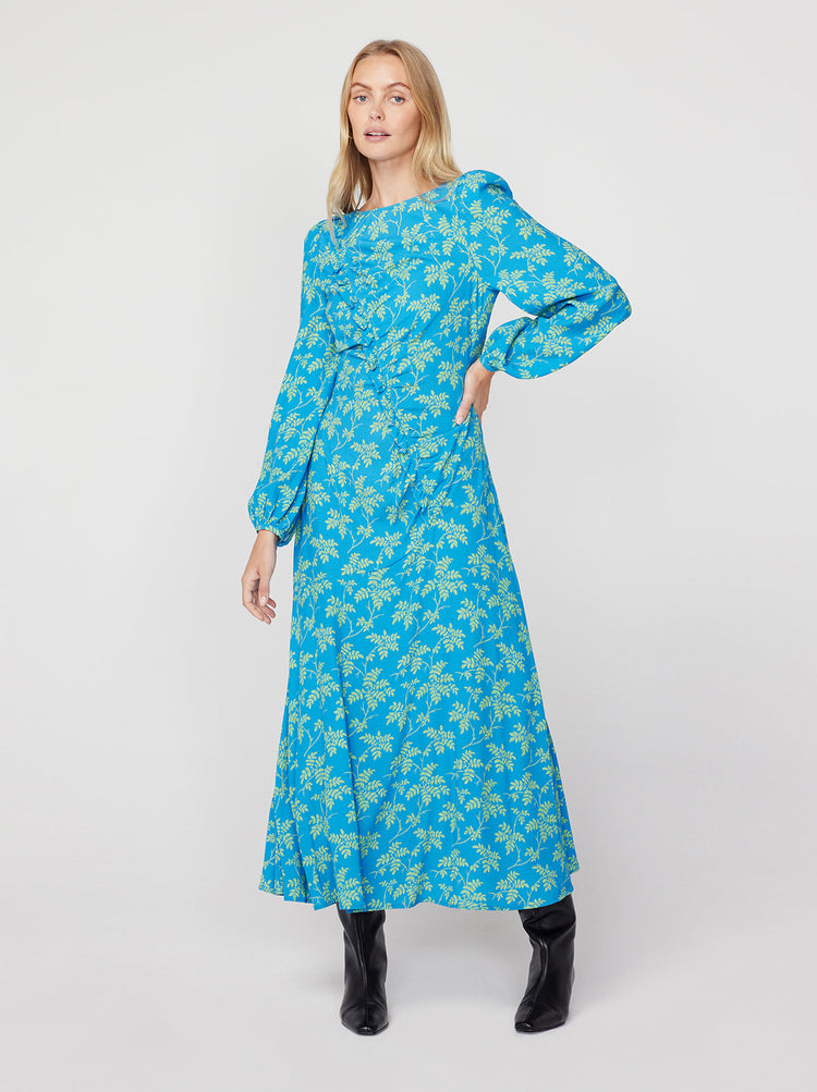 Dorothy Blue Vintage Leaf Print Dress By KITRI Studio