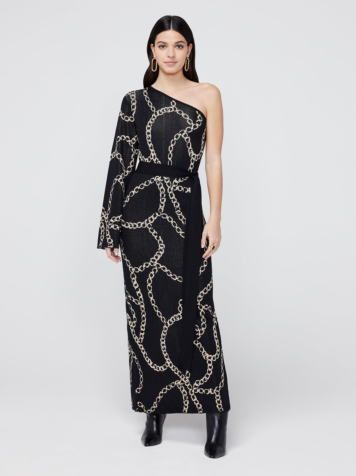 Esme Black Chain Lurex Knit One Shoulder Dress By KITRI Studio