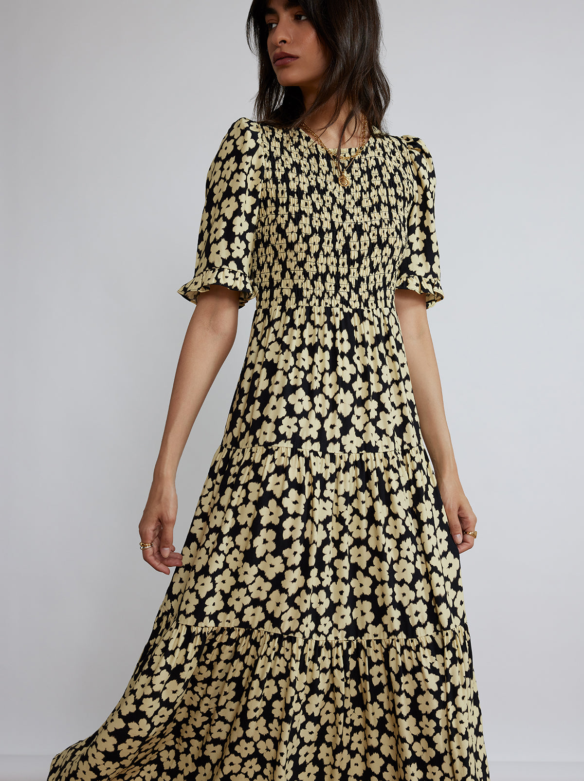 Gracie Blurred Floral Shirred Dress By KITRI Studio