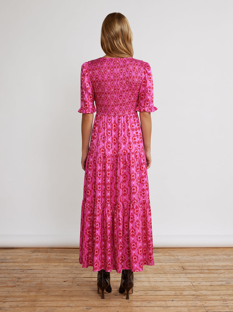 Gracie Pink Heart Print Shirred Dress By KITRI Studio
