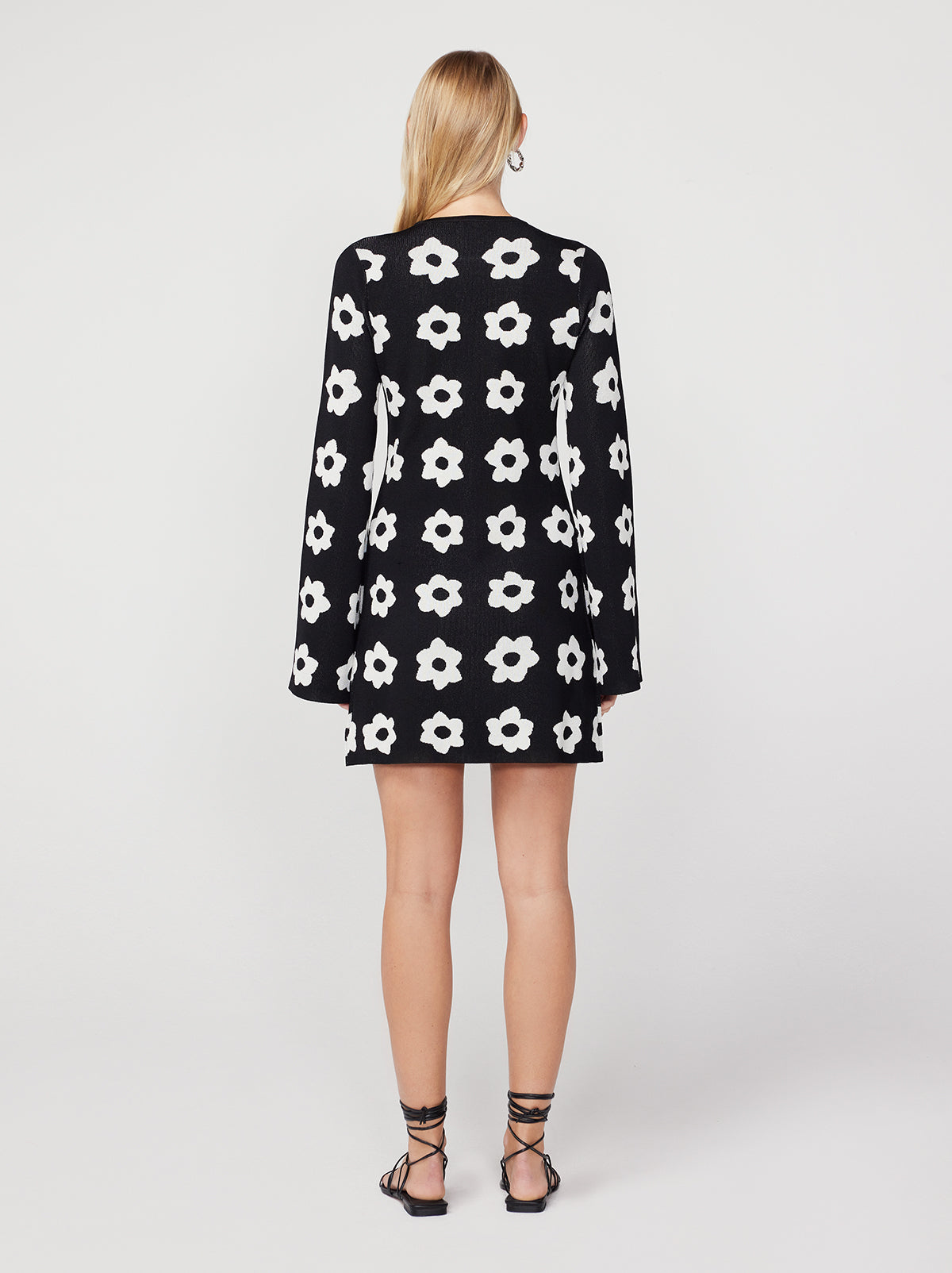 Greta Black Tiled Floral Knit Mini Dress By KITRI Studio