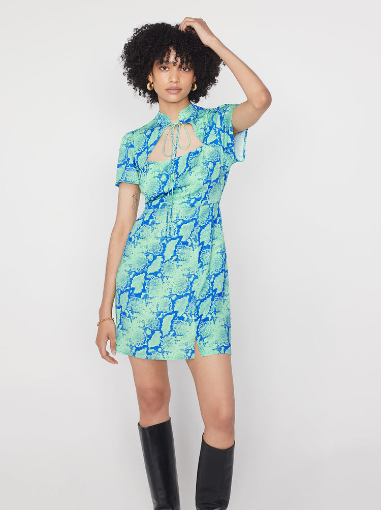Imogen Blue Snake Print Mini Dress By KITRI Studio