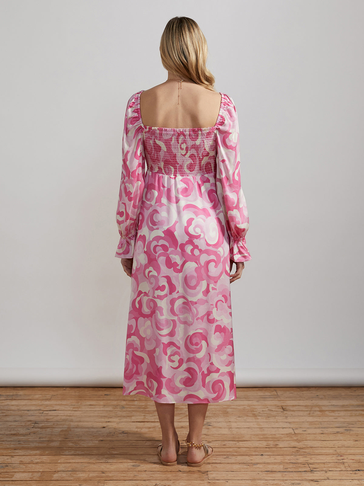 Jolene Pink Floral Swirl Midi Dress By KITRI Studio