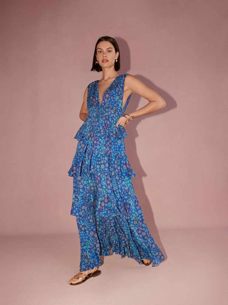 Laetitia Midnight Constellation Print Maxi Dress By KITRI Studio