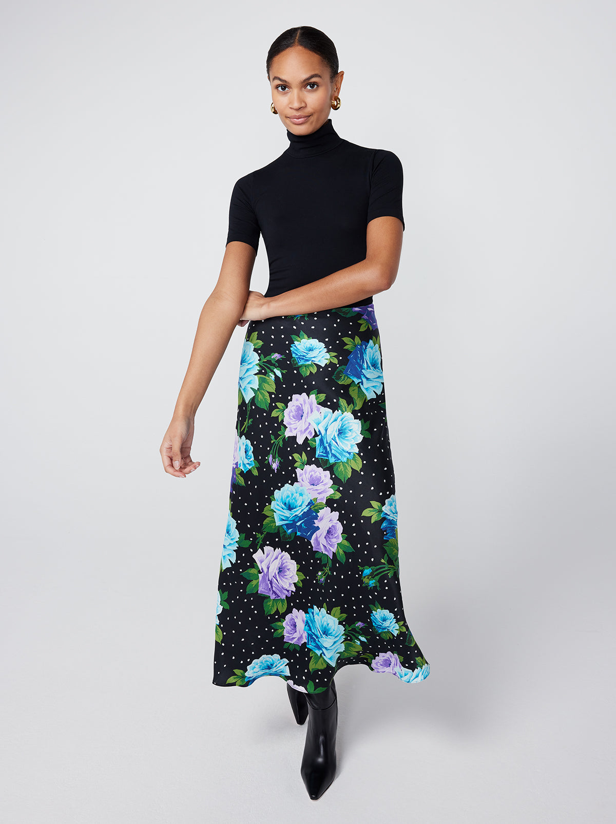 Layla Blue Painted Rose Midi Skirt By KITRI Studio