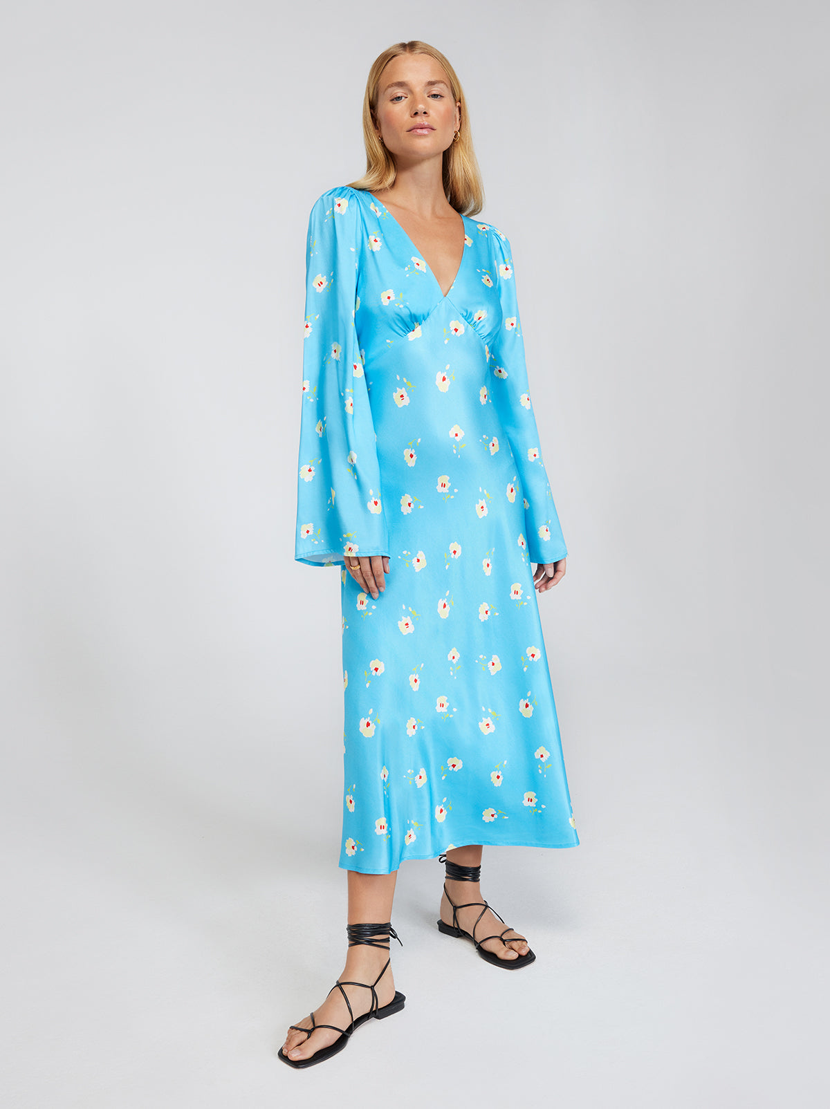 Libby Blue Pansy Print Dress By KITRI Studio