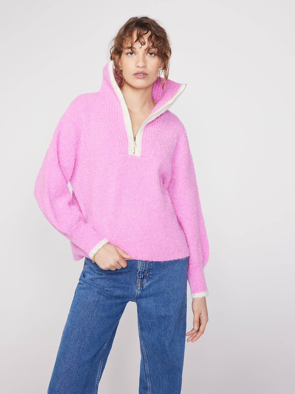 Lorna Pink Alpaca Blend Boulce Zip Up Sweater By KITRI Studio