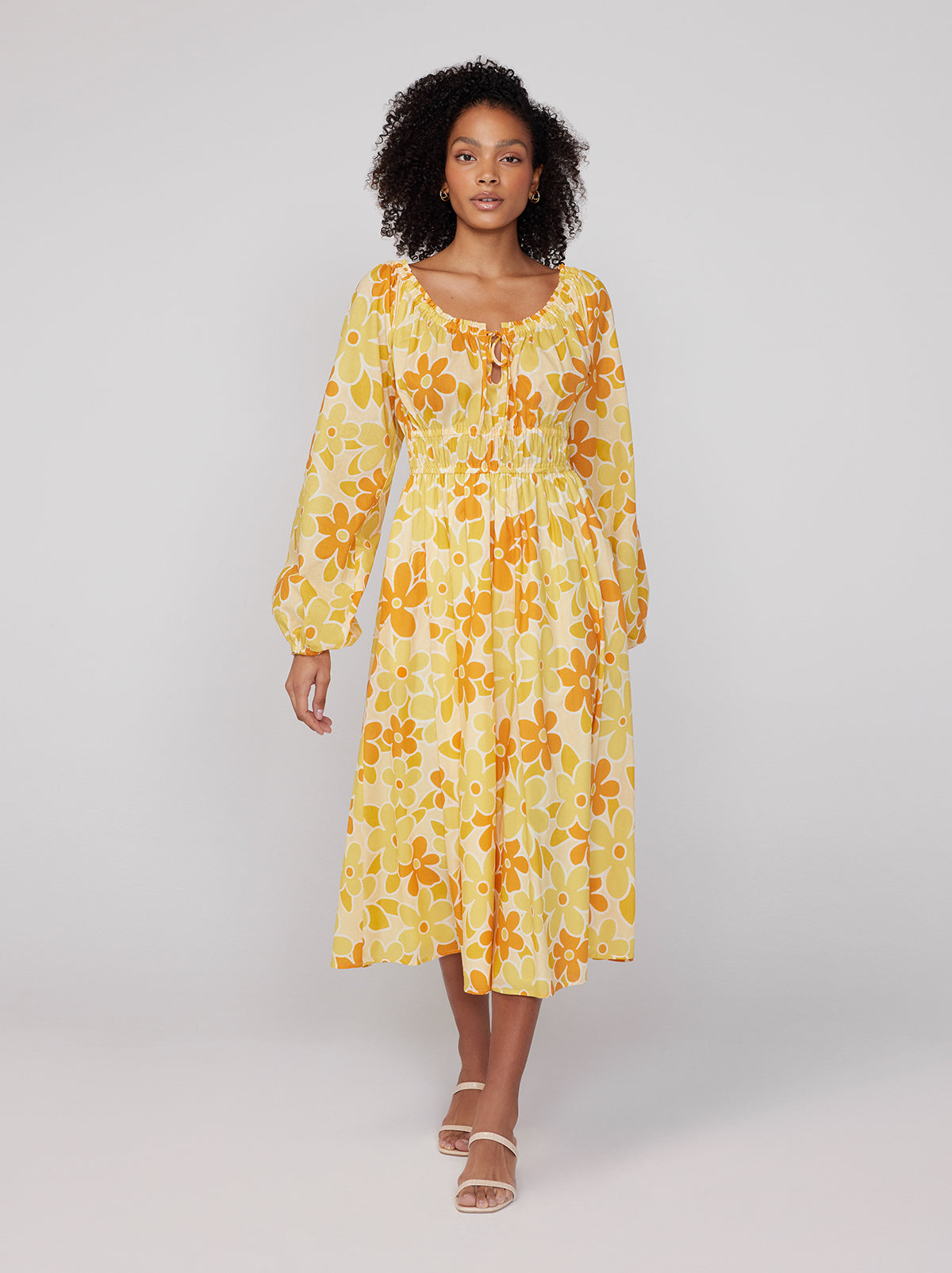 Luella Yellow Floral Print Midi Dress By KITRI Studio