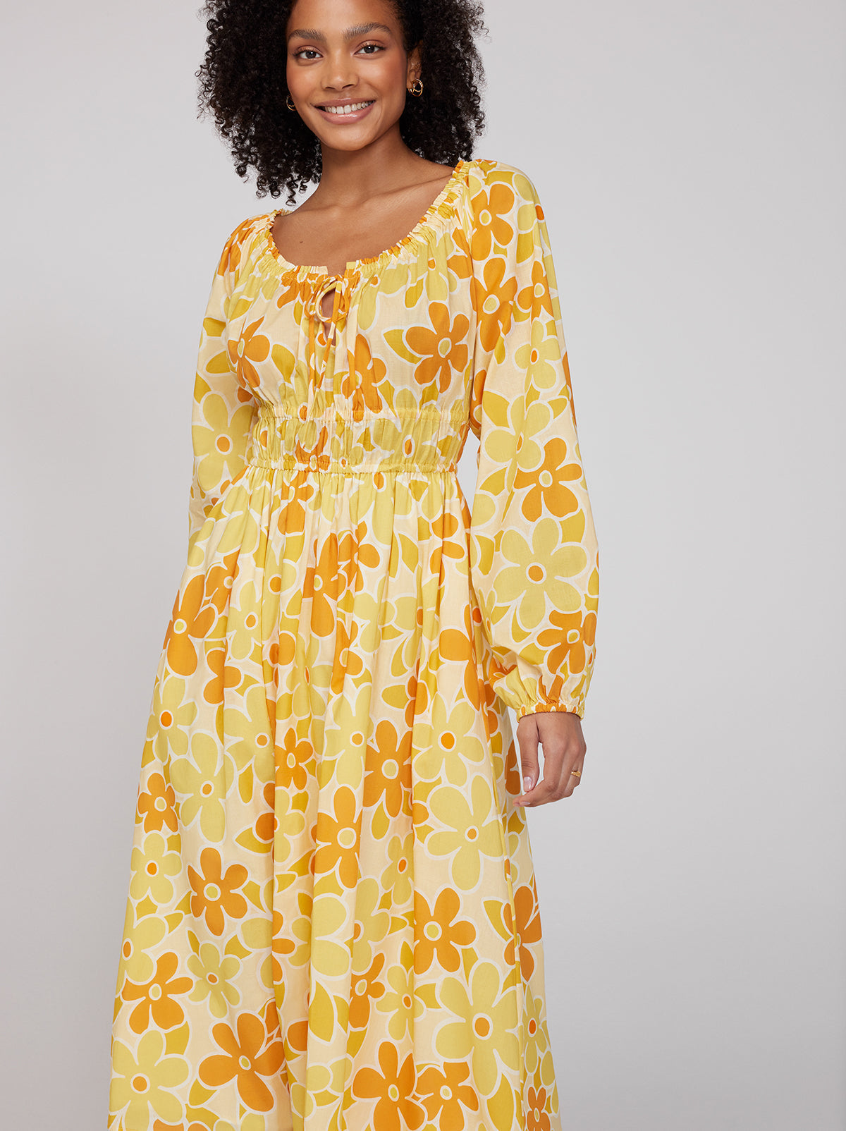 Luella Yellow Floral Print Midi Dress By KITRI Studio