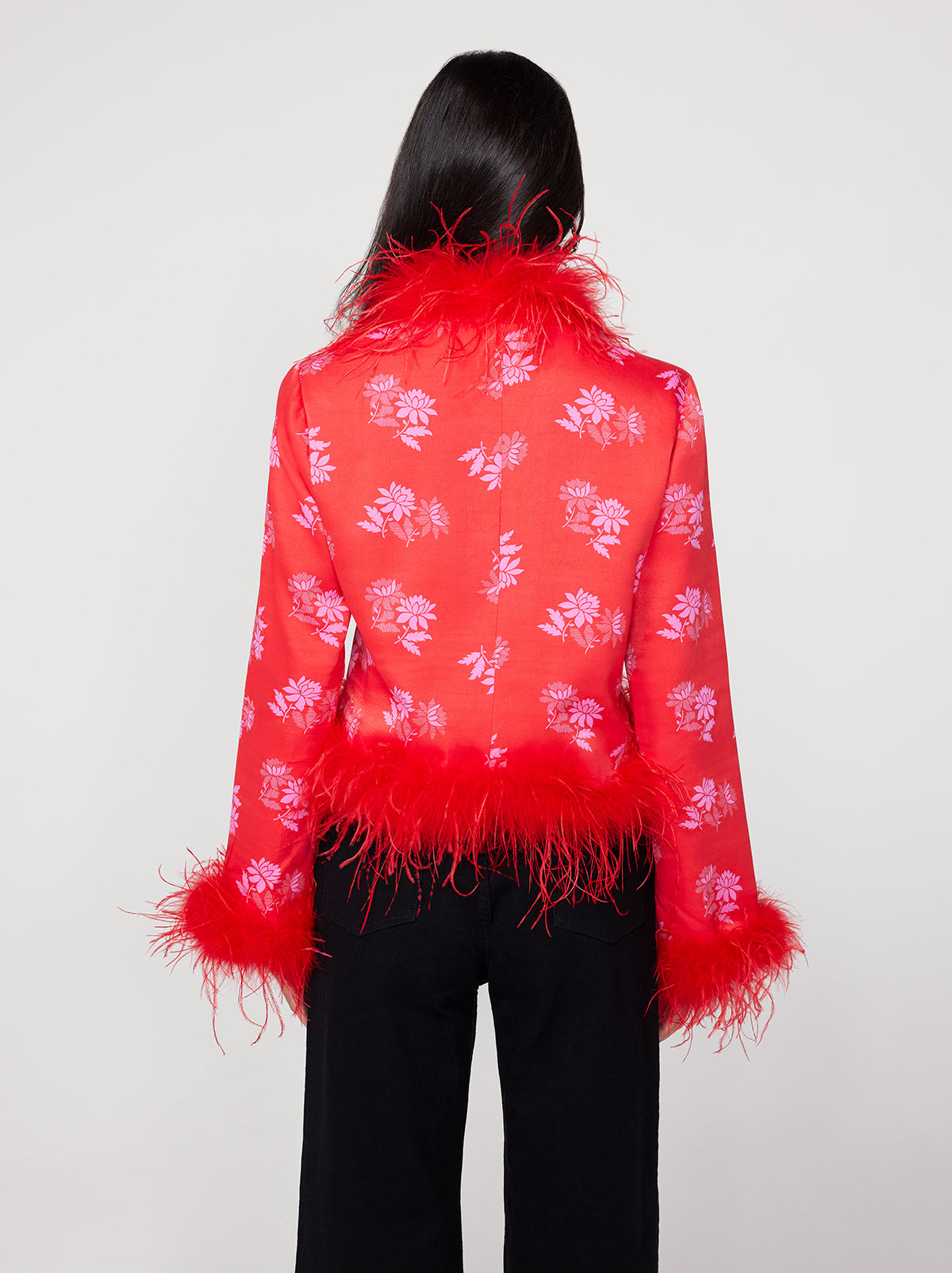 Mariah Red Floral Feather Jacket By KITRI Studio