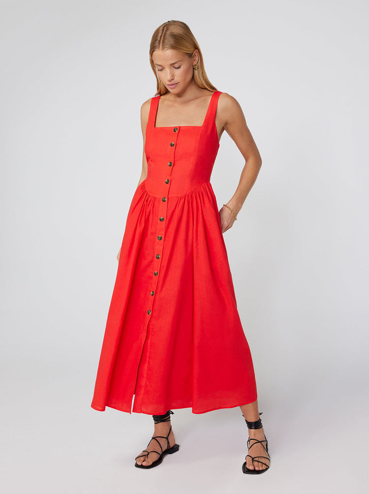 Olympia Red Midi Dress By KITRI Studio
