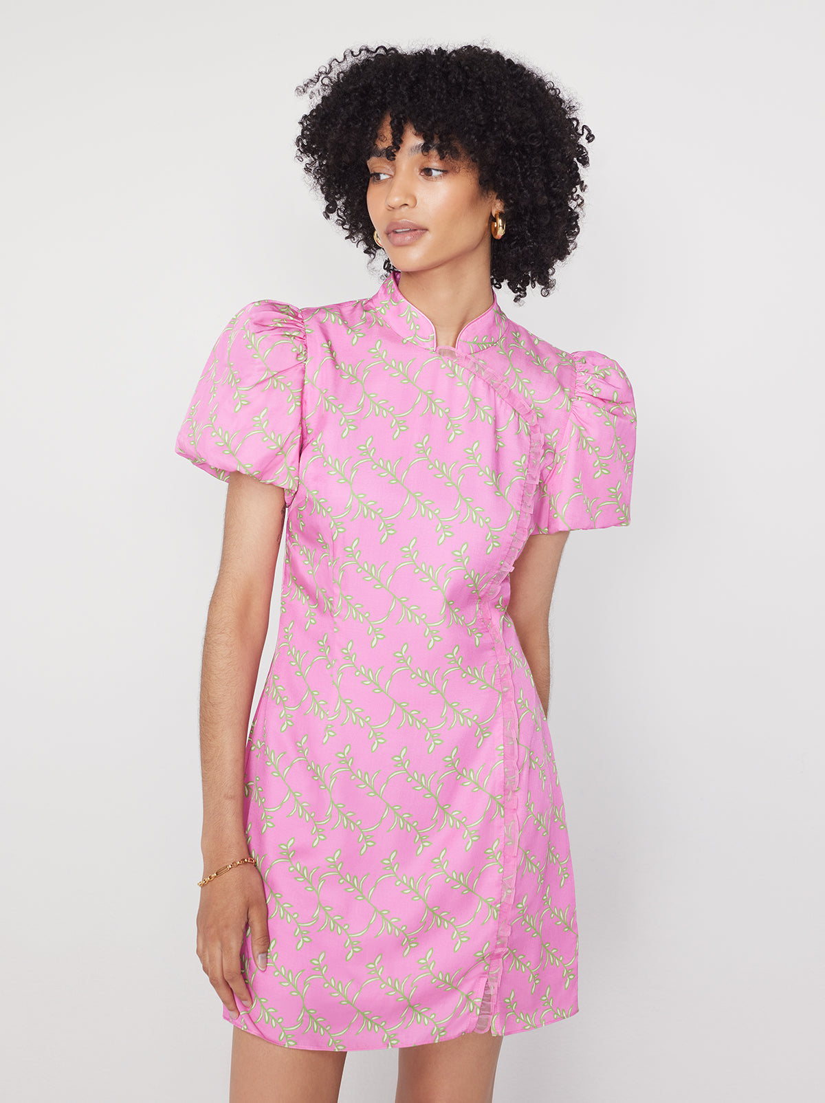 Philippa Pink Foliage Print Mini Dress By KITRI Studio