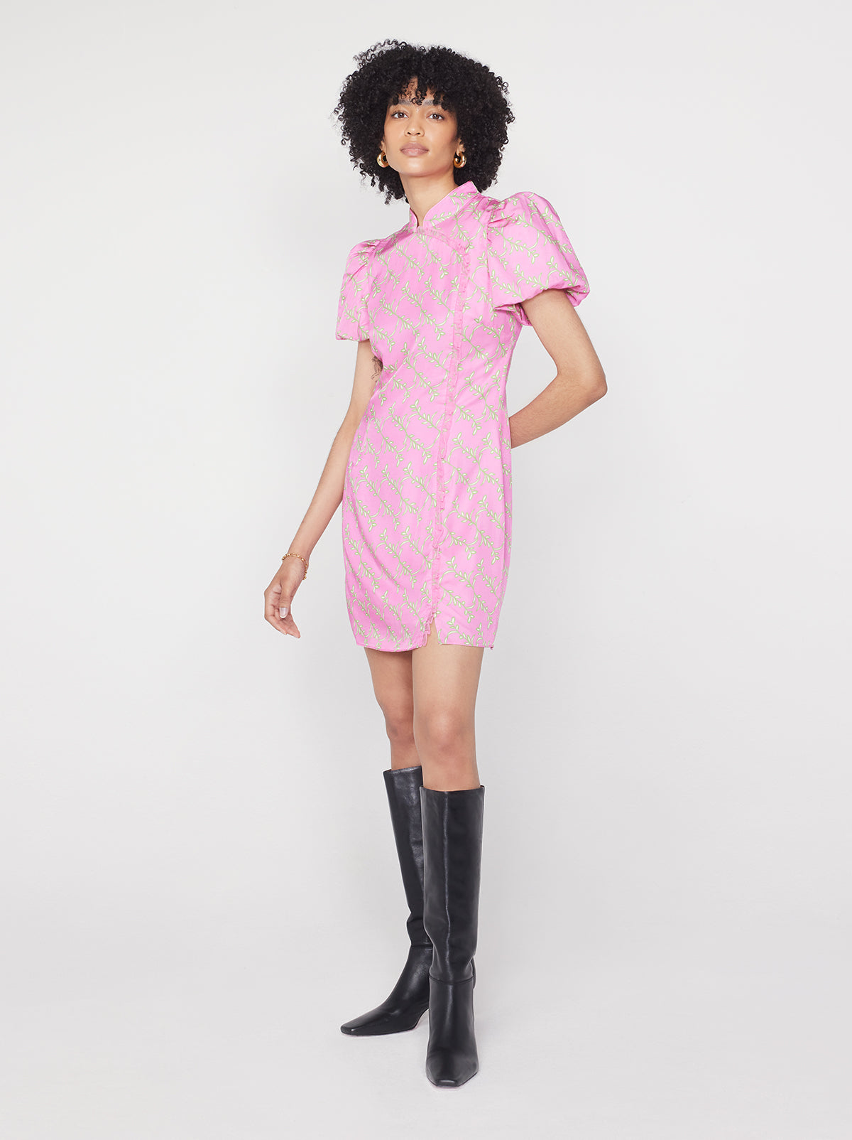 Philippa Pink Foliage Print Mini Dress By KITRI Studio