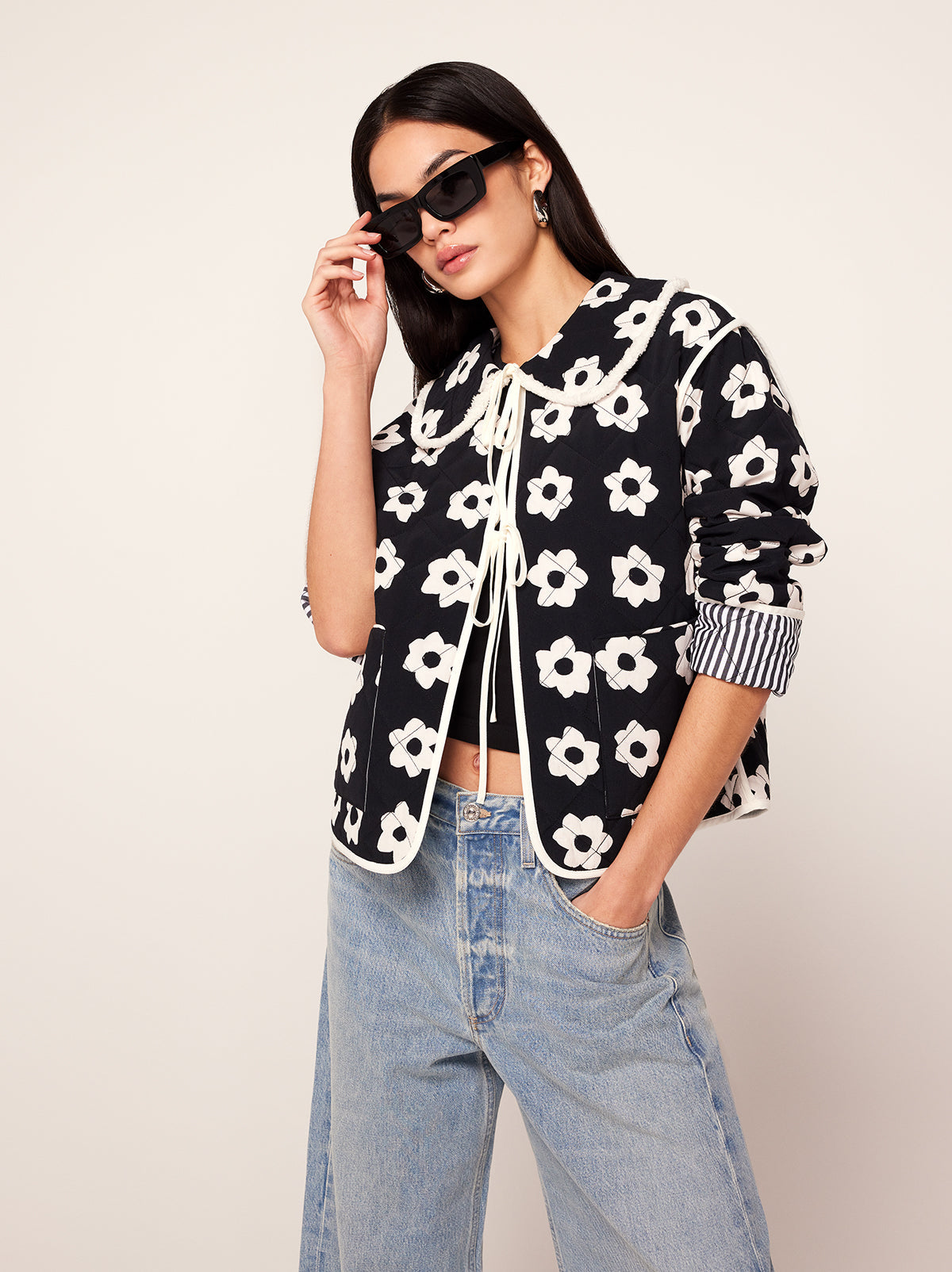 Piper Black Tiled Floral Reversible Quilted Jacket By KITRI Studio