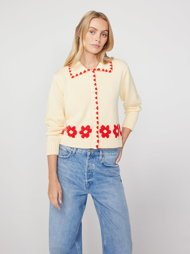 Polly Red Tiled Floral Cardigan By KITRI Studio