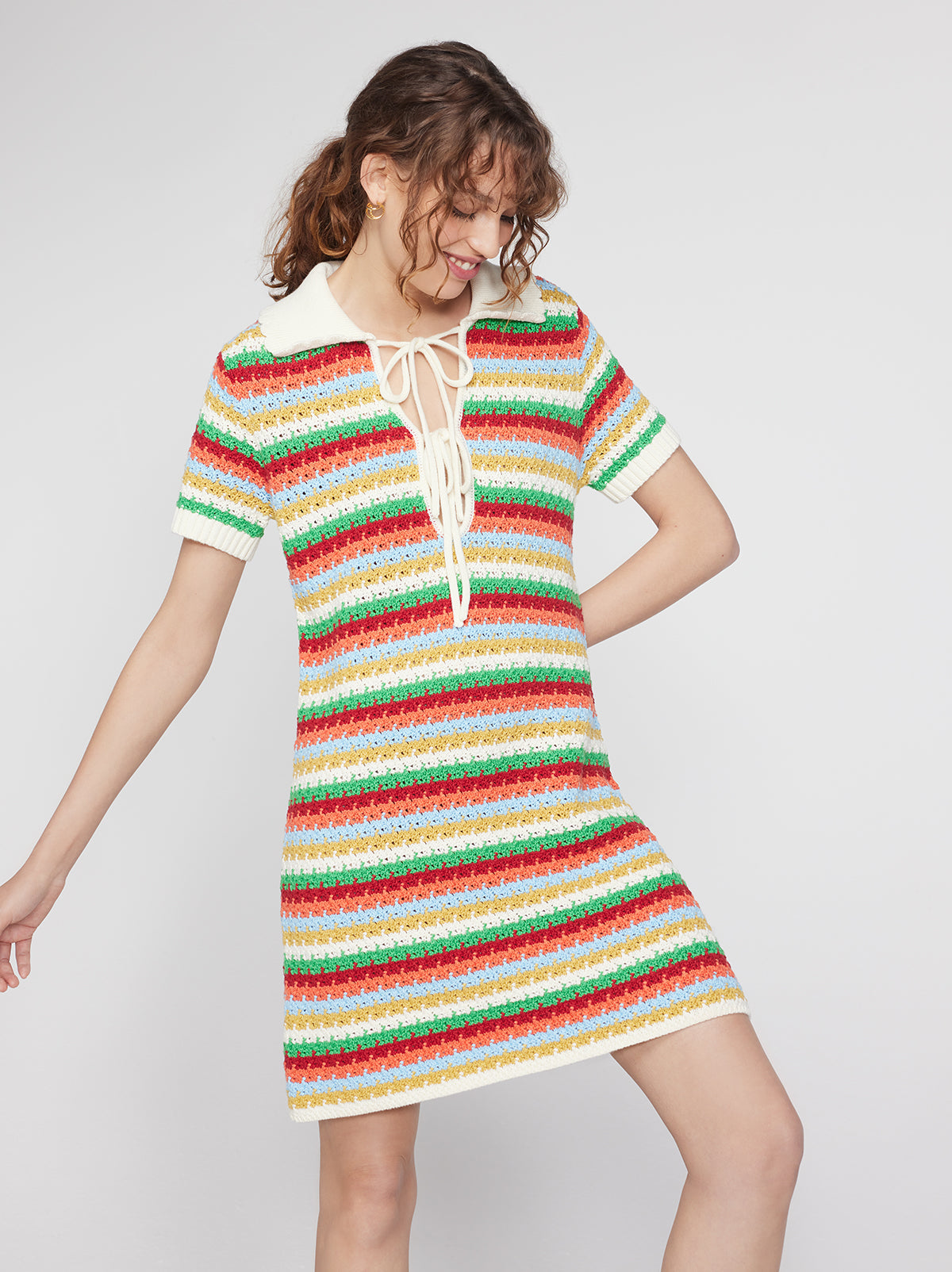 Ridley Blue Multi Crochet Knit Mini Dress By KITRI Studio