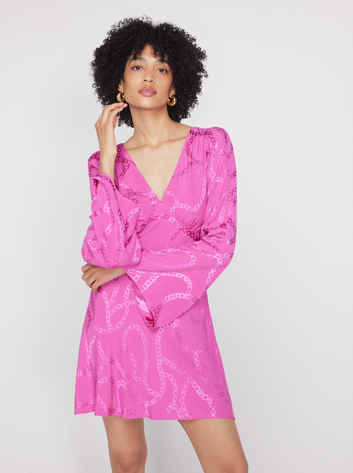 Rosalie Pink Chain Jacquard Mini Dress By KITRI Studio