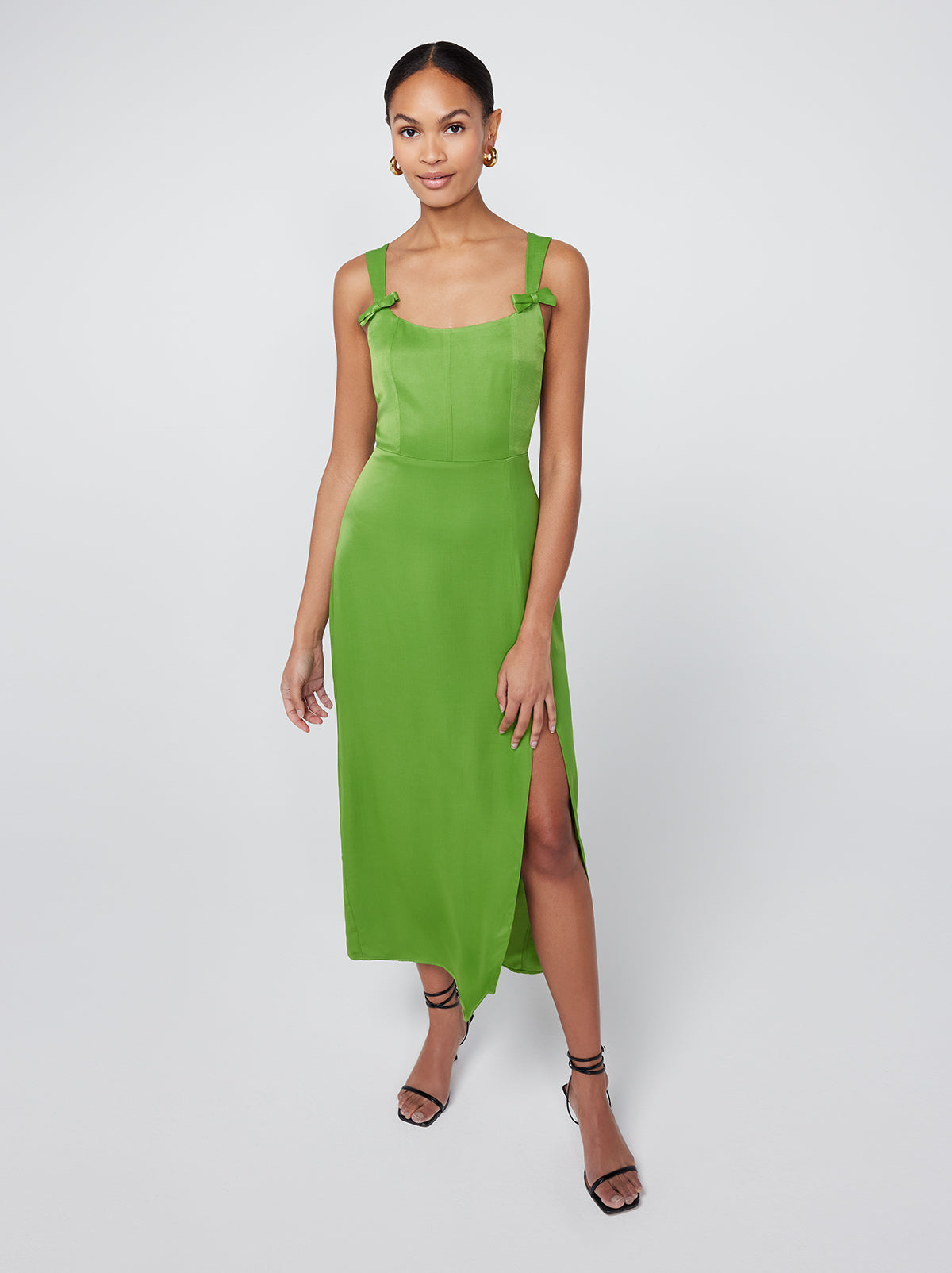 Rosalind Kiwi Green Satin Midi Dress By KITRI Studio