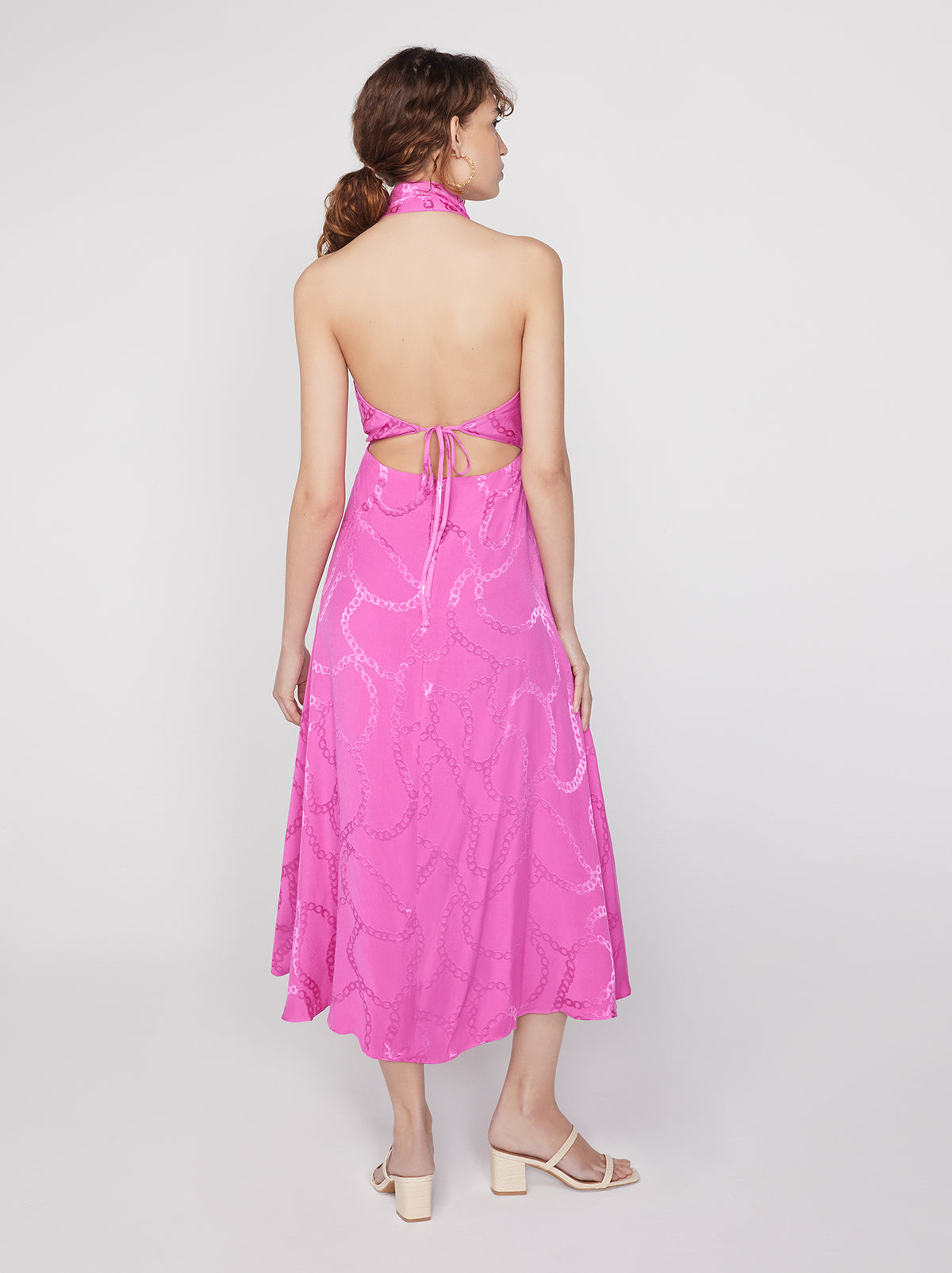 Tali Pink Chain Jacquard Halterneck Dress By KITRI Studio
