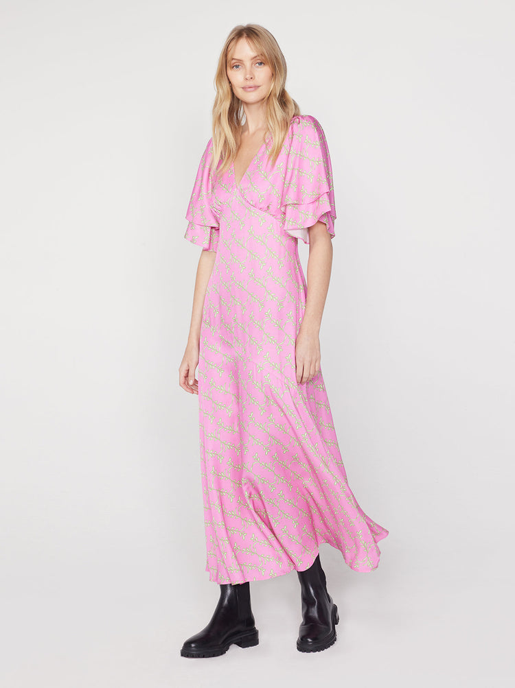 Tallulah Pink Foliage Print Maxi Dress By KITRI Studio