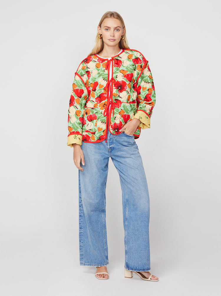 Theodora Green Garden Floral Reversible Quilted Jacket By KITRI Studio