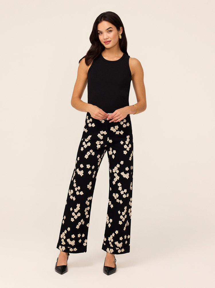 Olive Black Blurred Floral Print Trousers - Olive is a straight-fit cotton twill trouser with no side seams for an extra smooth and flattering contour to your body. A small turn-up at the hem can be turned down for a taller fit.