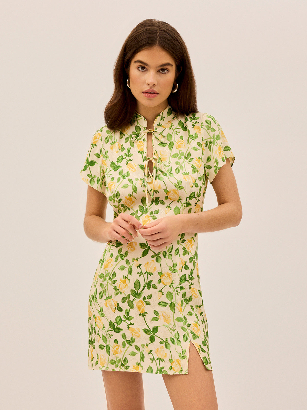 Gretchen Yellow Rose Printed Jacquard Mini Dress