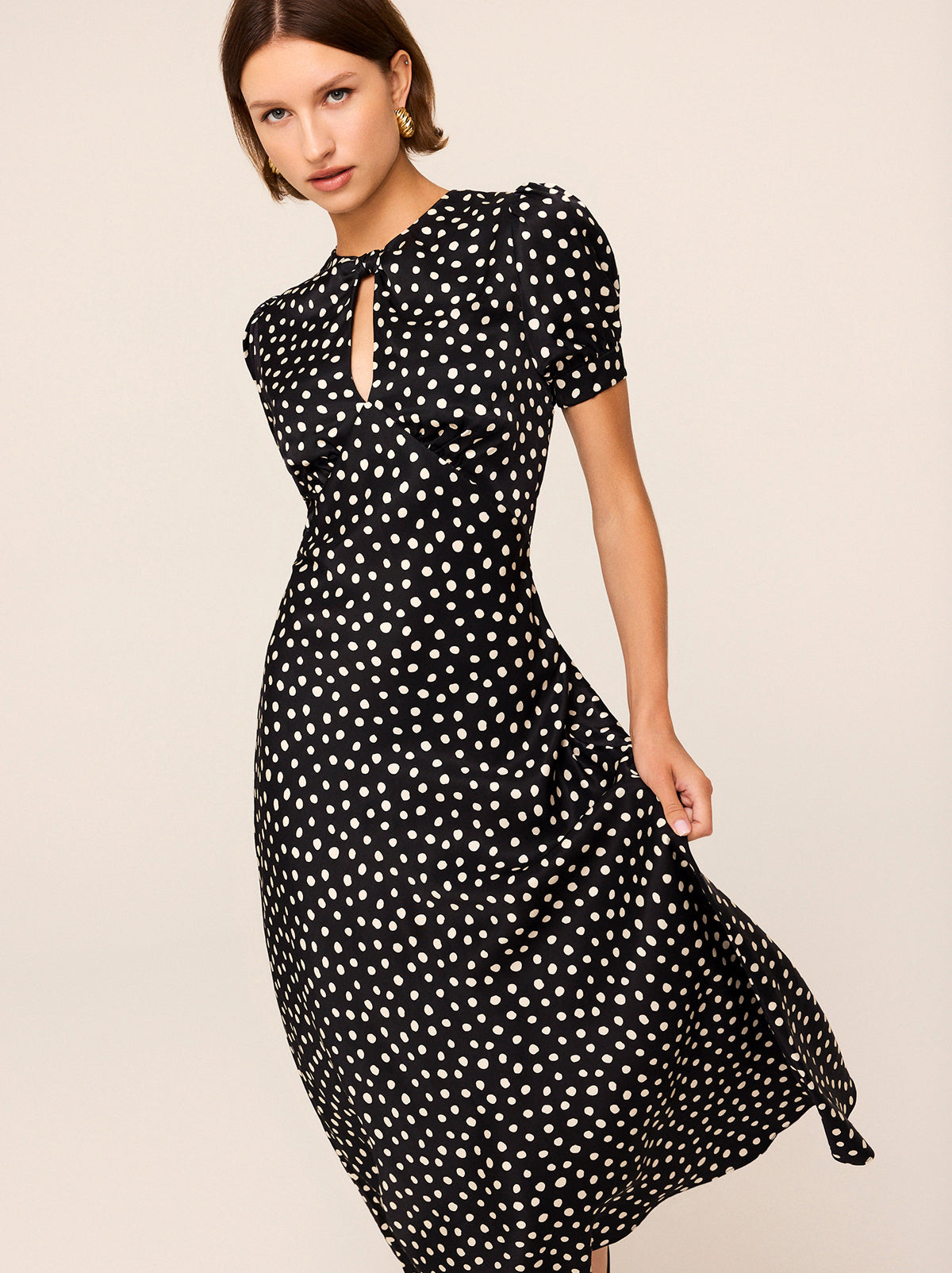 Gwendolyn Black Polka Dot Print Dress