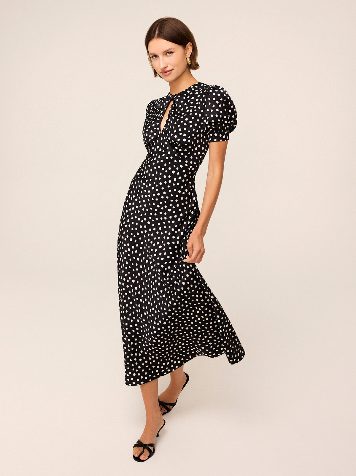 Gwendolyn Black Polka Dot Print Dress