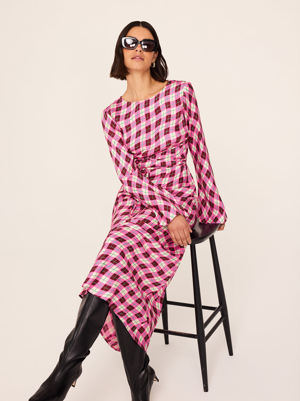 Meow and Barks Red and Pink Argyle Halter Dress