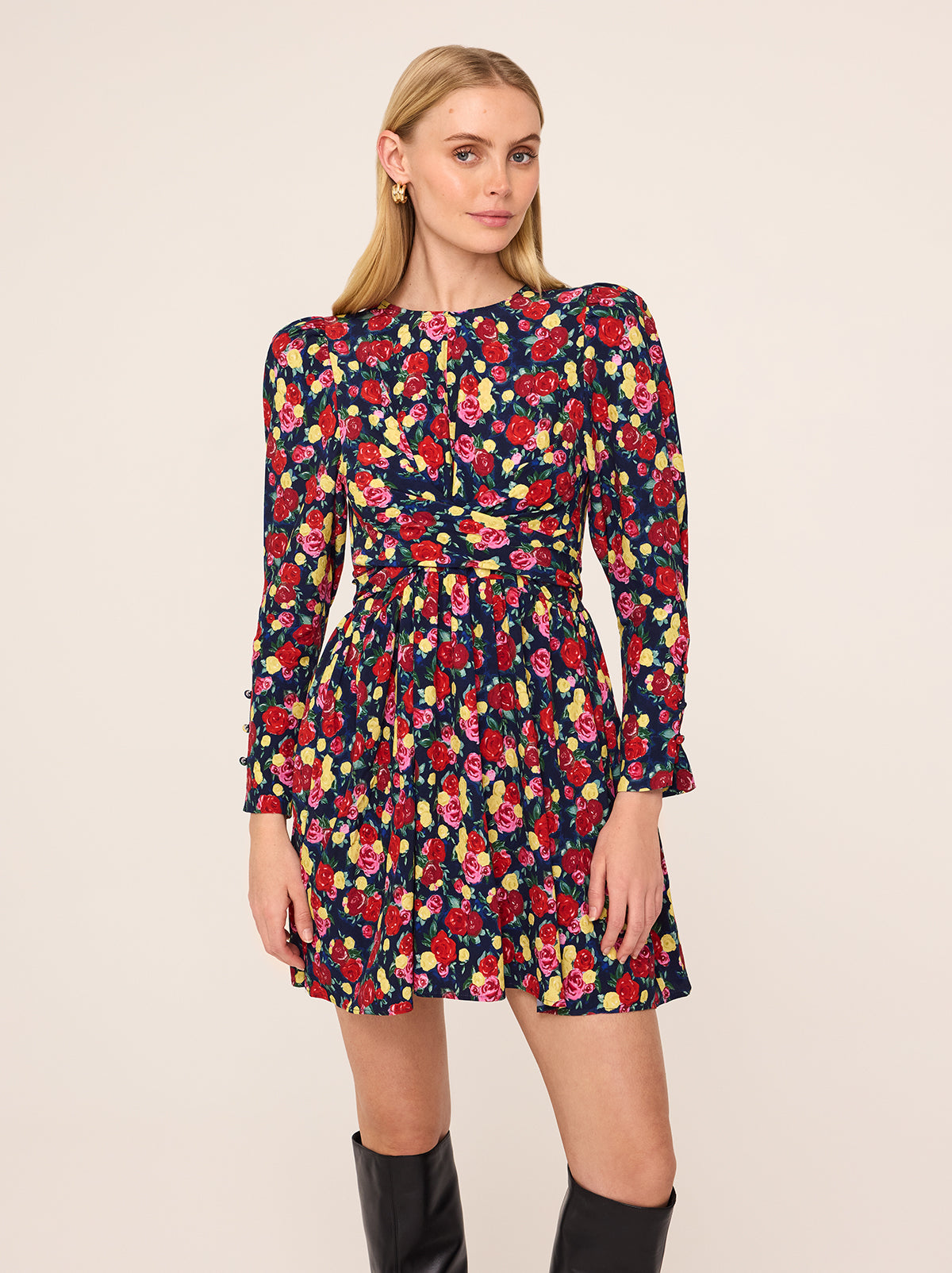 Jeanetta Painted Floral Print Mini Dress