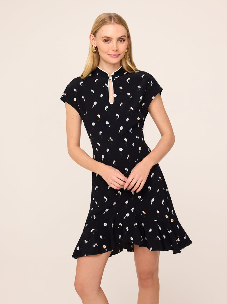 Pamela Black Poppy Print Mini Dress