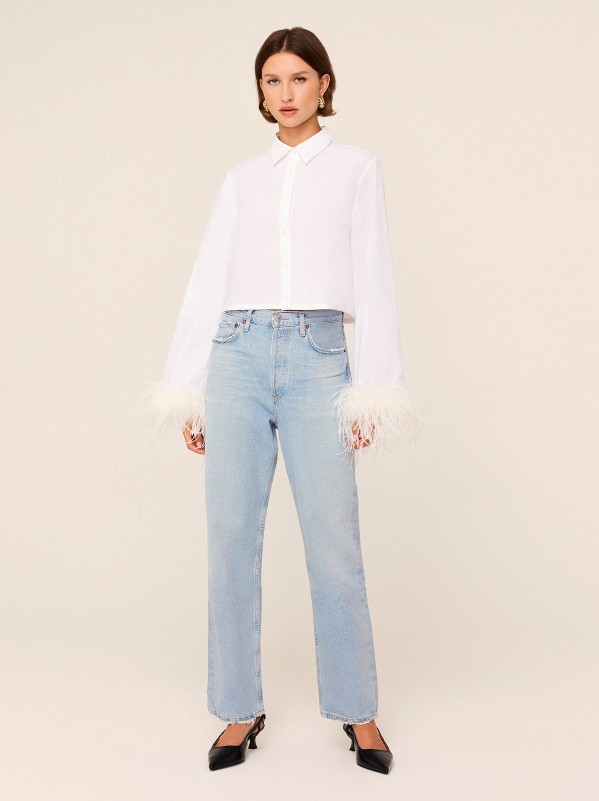 Kirsten White Cotton Feather Cuff Shirt