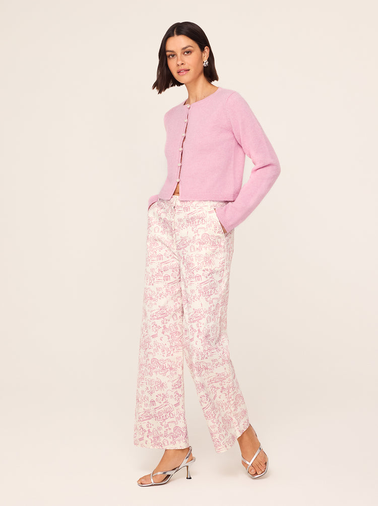 Remi Pink Theatre Print Denim Trousers